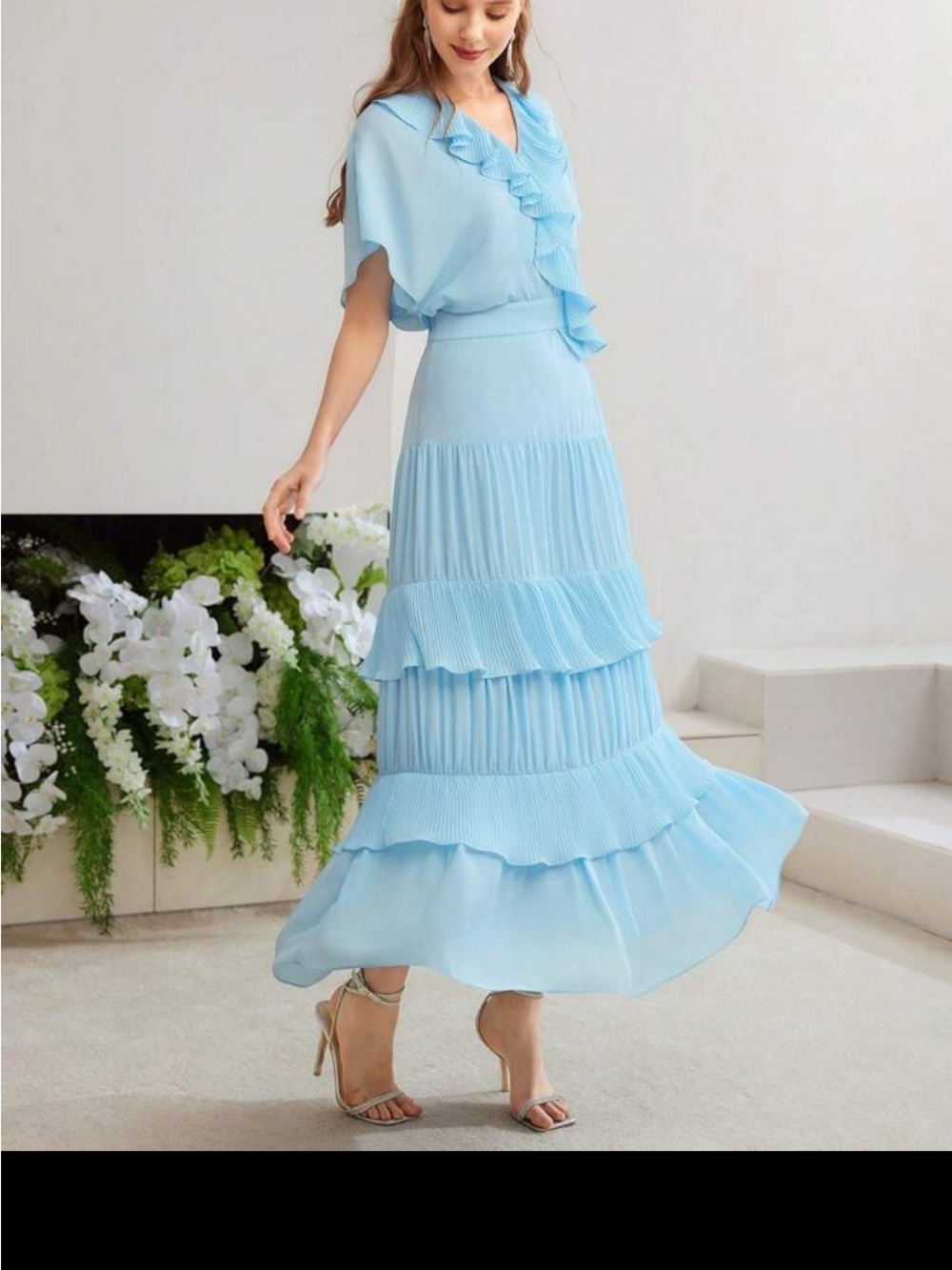Motf Light Blue Tiered Ruffle Maxi Skirt - Women